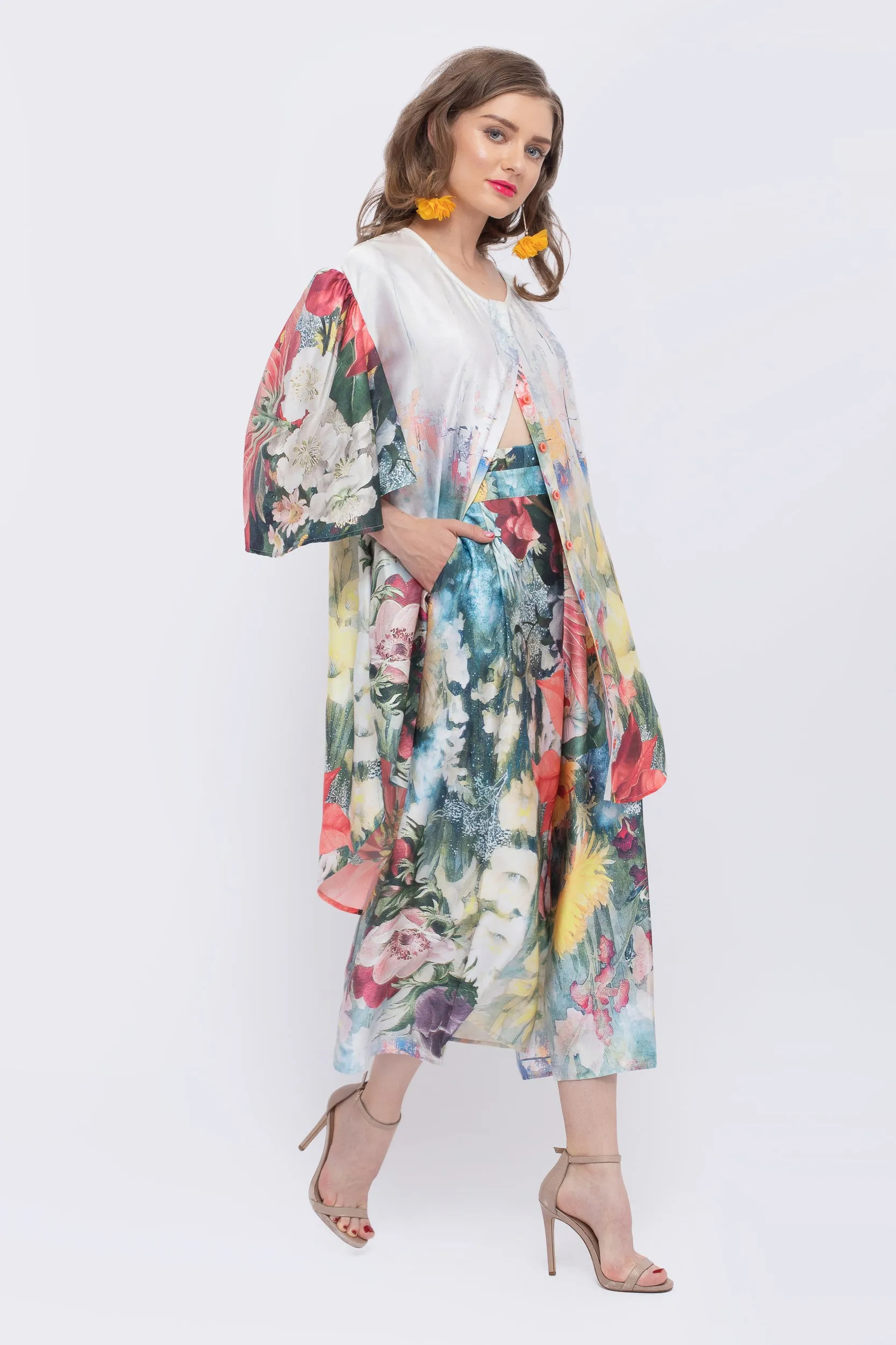 Magnolia Floral Print Fan Sleeve Dress