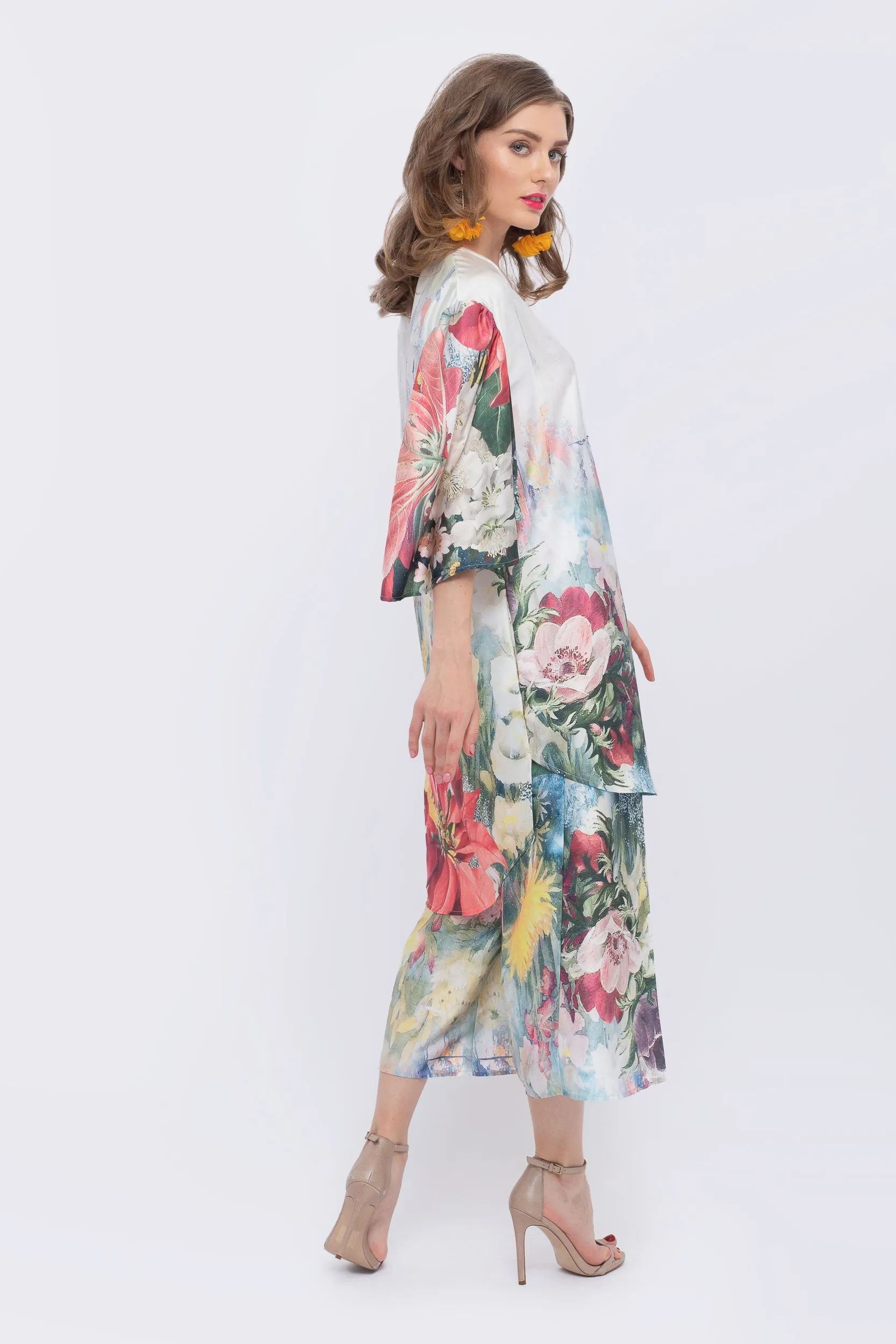 Magnolia Floral Print Fan Sleeve Dress