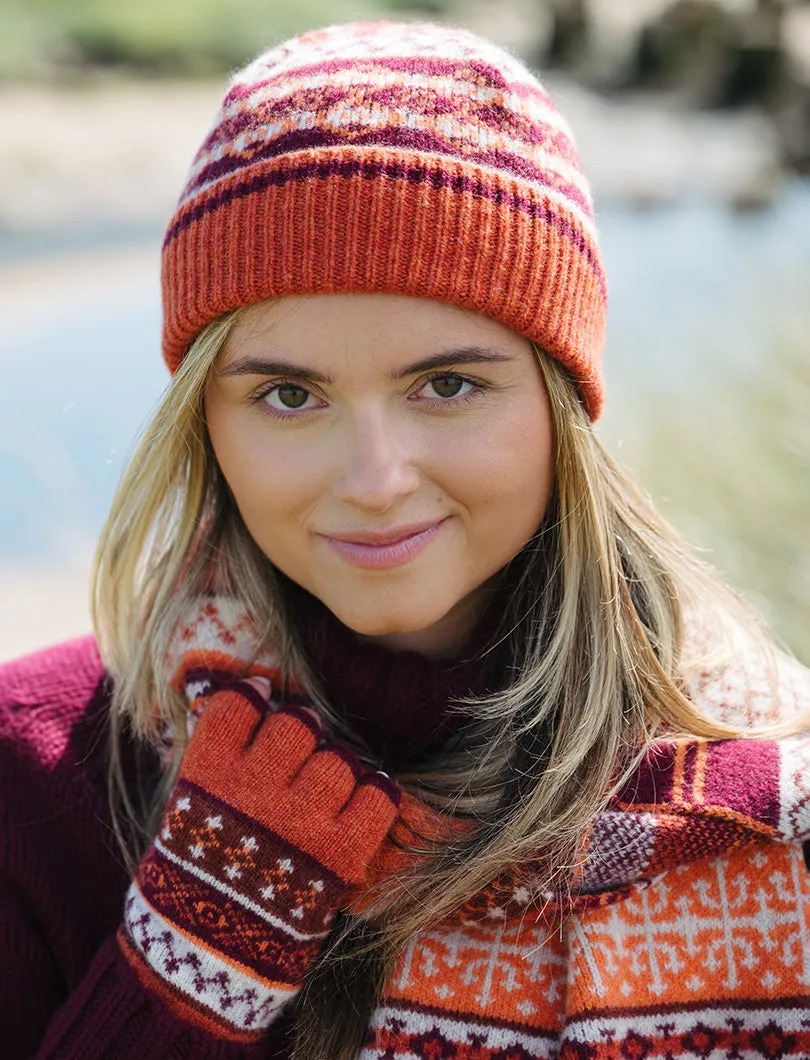 Marischal Fair isle beanie hat - Orange