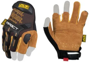 Mechanix Wear® Size 10 Tan And Brown Durahide™ M-Pact® Leather Half Finger Anti-Vibration Gloves With Hook and Loop Cuff