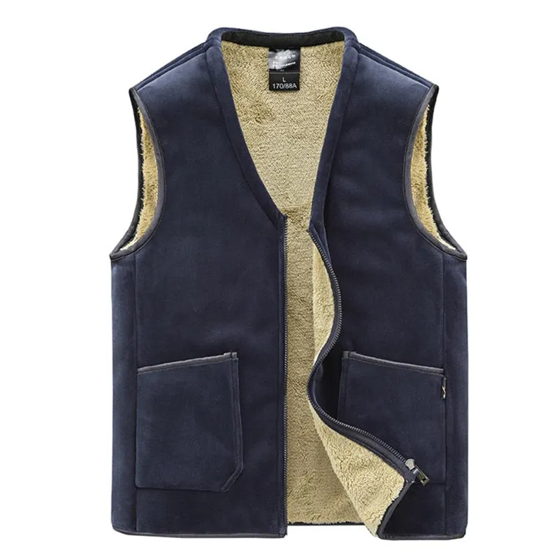 Men Winter Fleece Sleeveless Stand Collar Gilets with Pockets