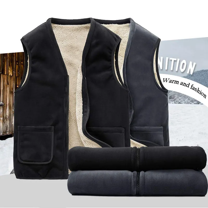 Men Winter Fleece Sleeveless Stand Collar Gilets with Pockets