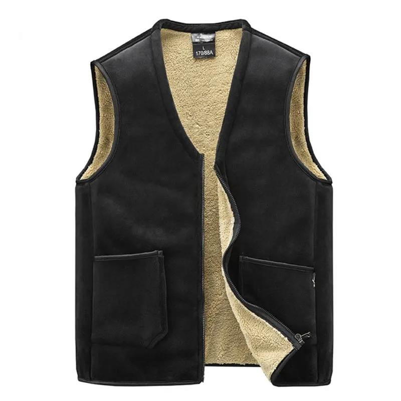 Men Winter Fleece Sleeveless Stand Collar Gilets with Pockets