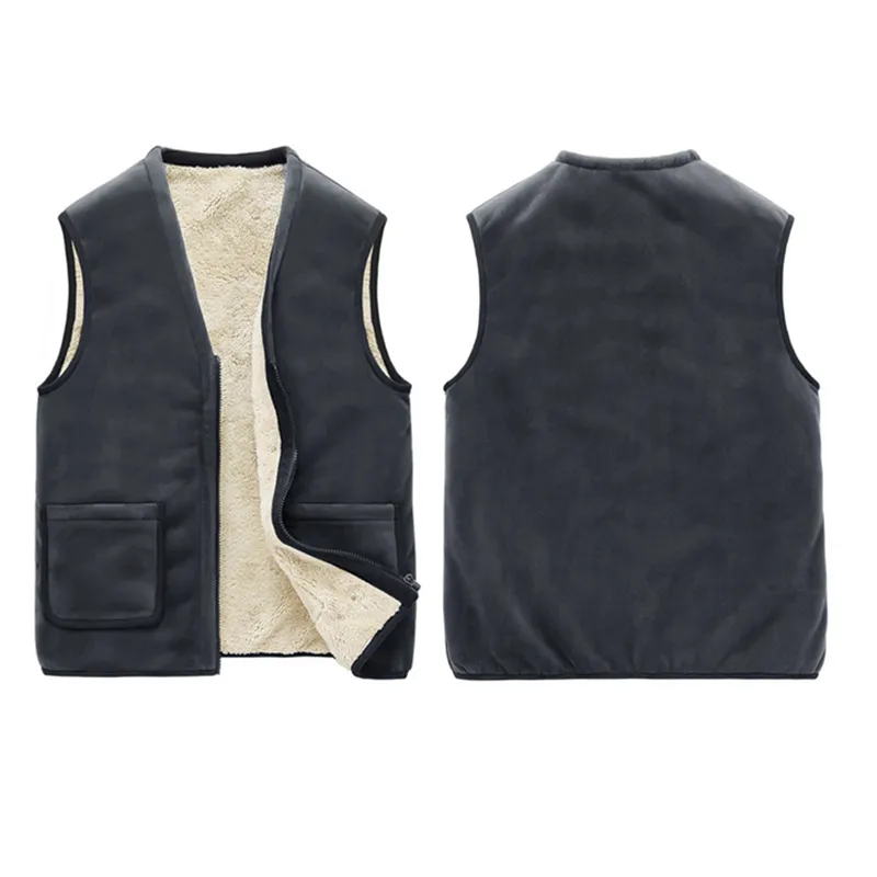 Men Winter Fleece Sleeveless Stand Collar Gilets with Pockets