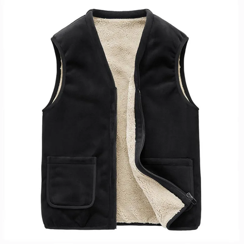 Men Winter Fleece Sleeveless Stand Collar Gilets with Pockets