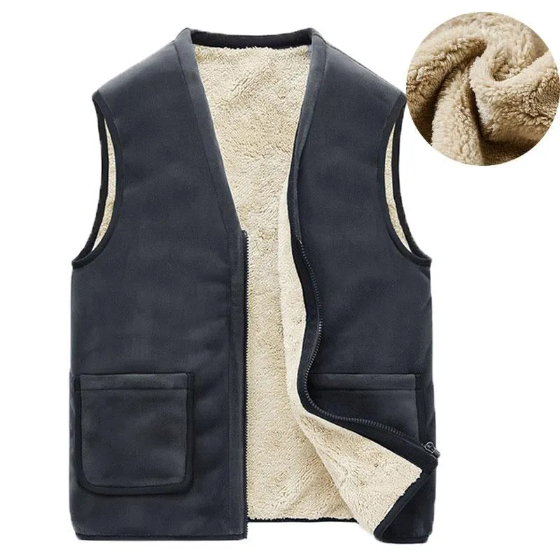 Men Winter Fleece Sleeveless Stand Collar Gilets with Pockets