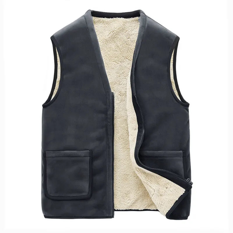 Men Winter Fleece Sleeveless Stand Collar Gilets with Pockets