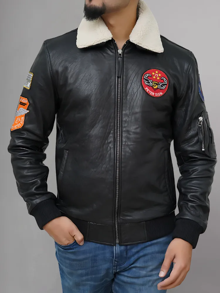 MEN'S BLACK LEATHER FLYING JACKET