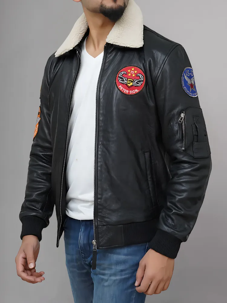 MEN'S BLACK LEATHER FLYING JACKET