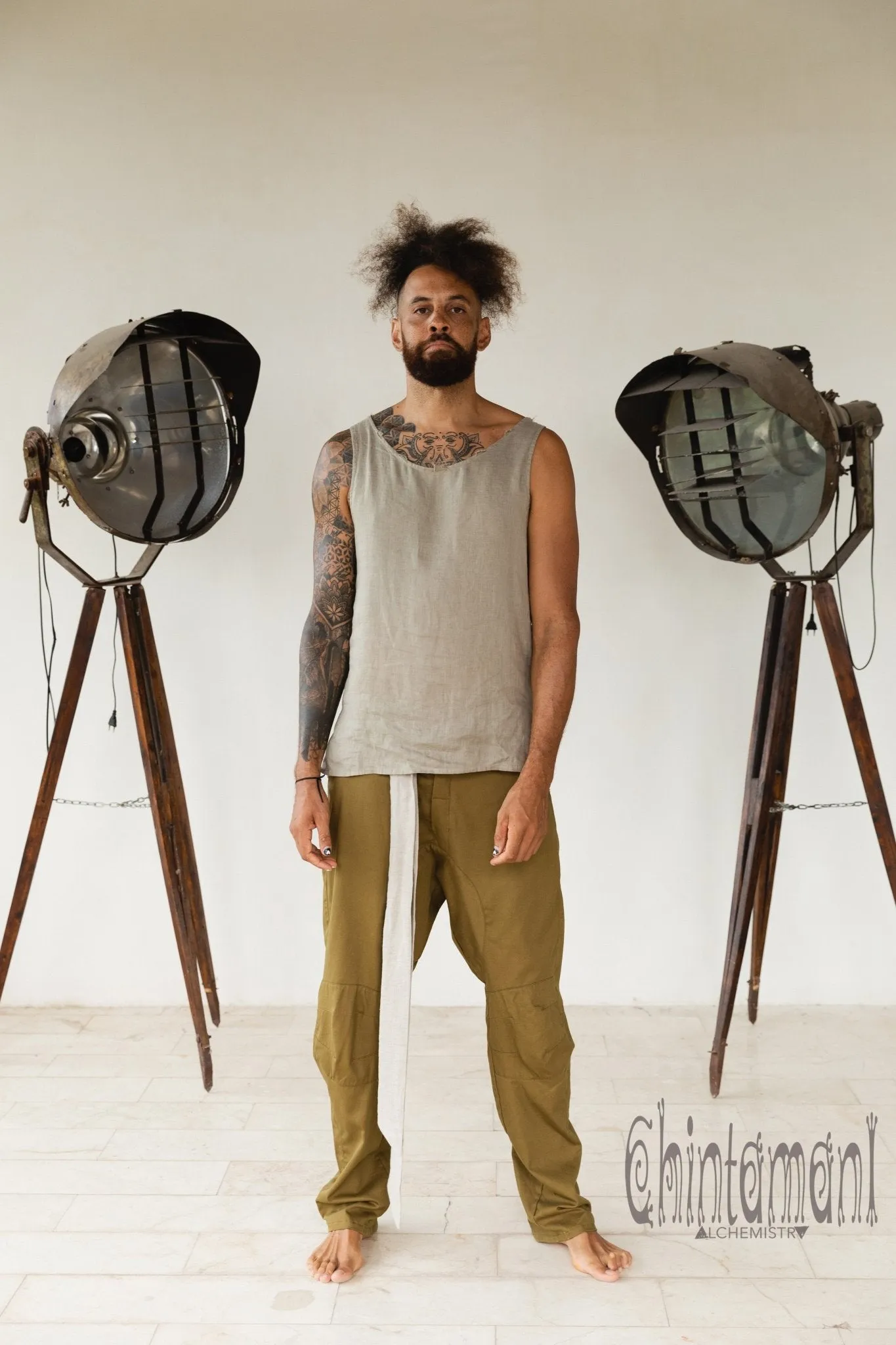 Mens Cotton Twill Long Pants / Army Green