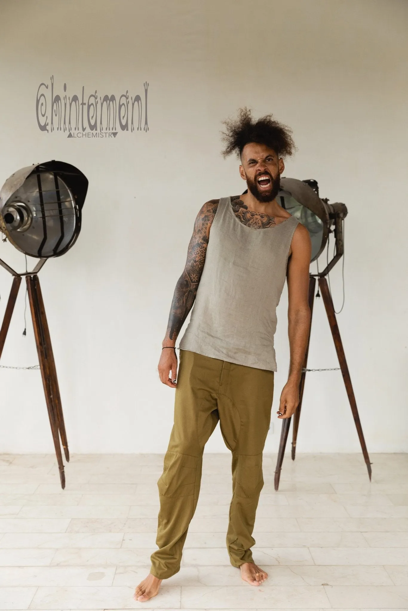 Mens Cotton Twill Long Pants / Army Green