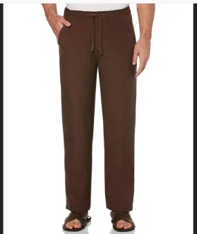 Mens Cubavera Solid Drawstring Elastic Linen Pants - C85B0063-BROWN