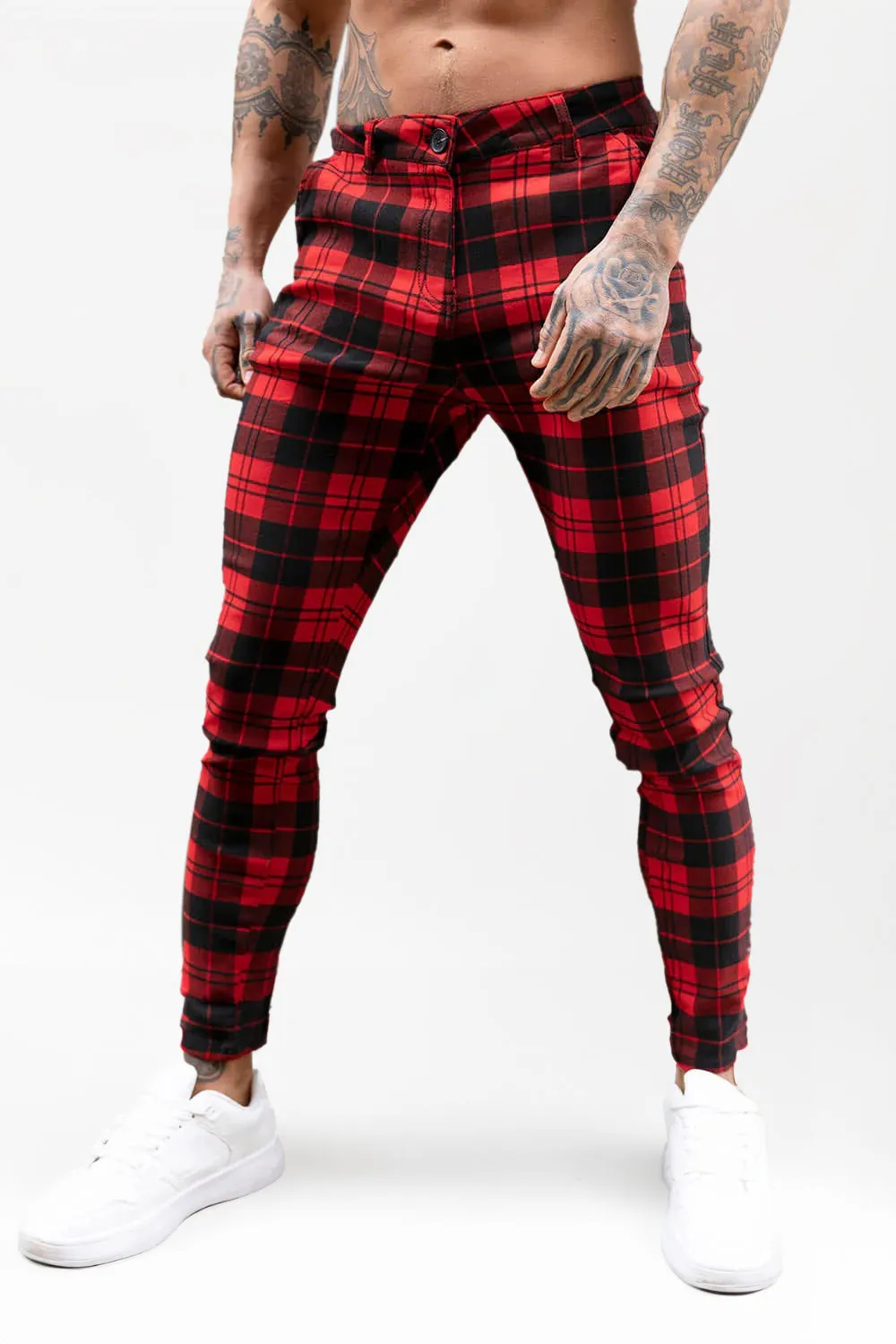 Men's Fashion Skinny Pant - Red & Black