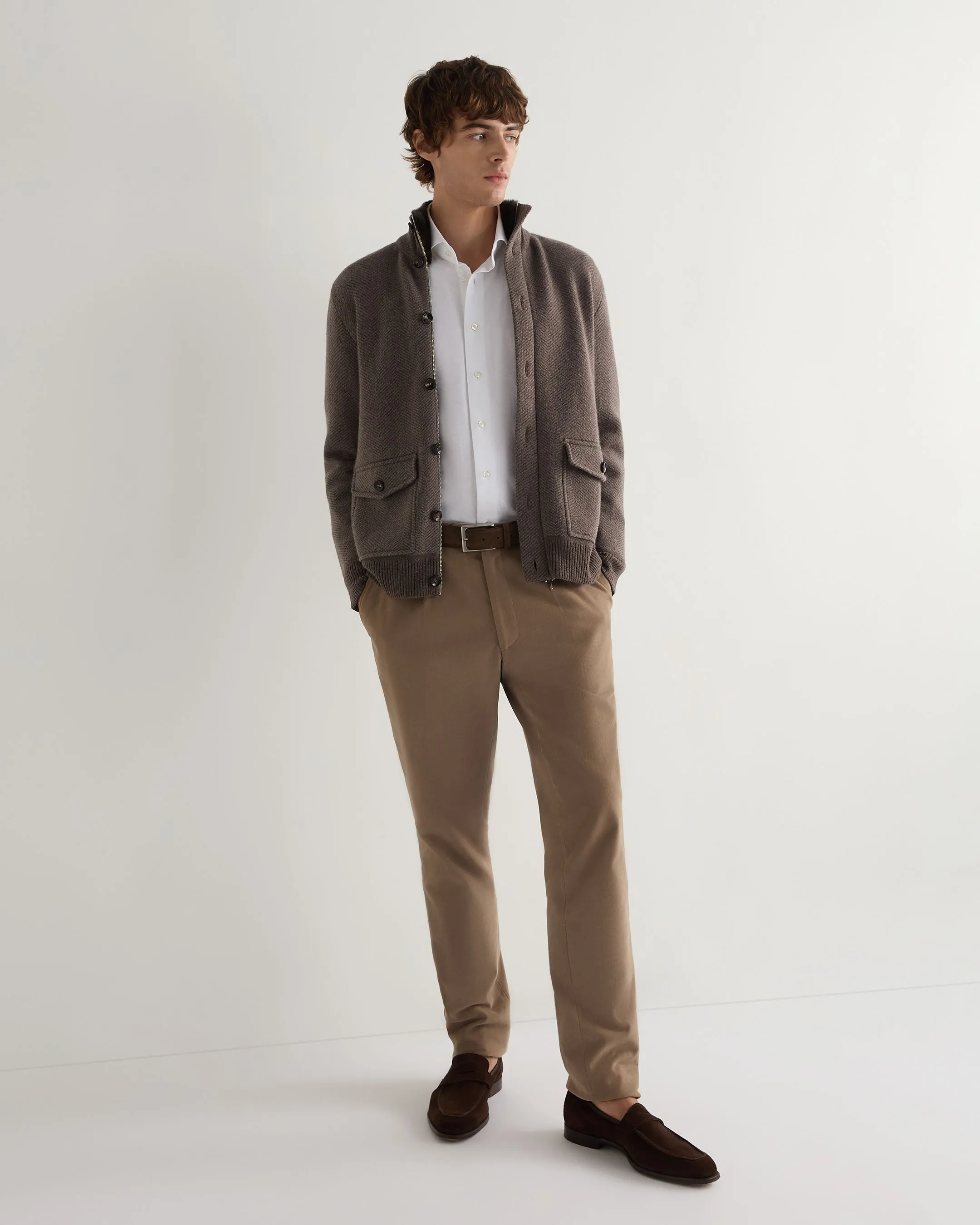 Men's Herringbone Cashmere Jacket Biscotti Brown