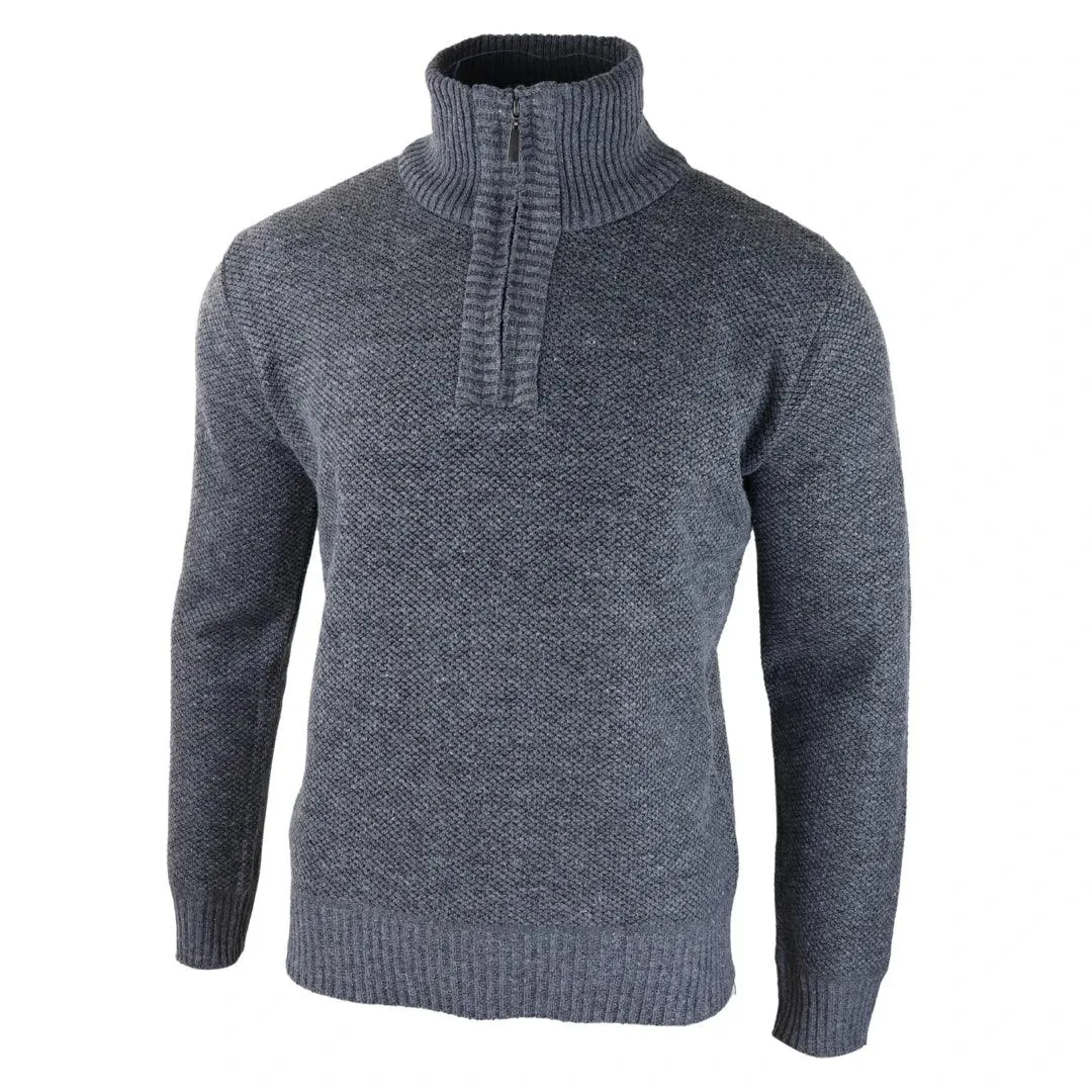 Mens Jumper Fleece Fur Lined Pullover Knitted Warm Winter Casual Half Zip