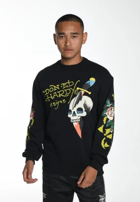 Mens Skull-Dagz Graphic Crew Neck Sweatshirt - Black