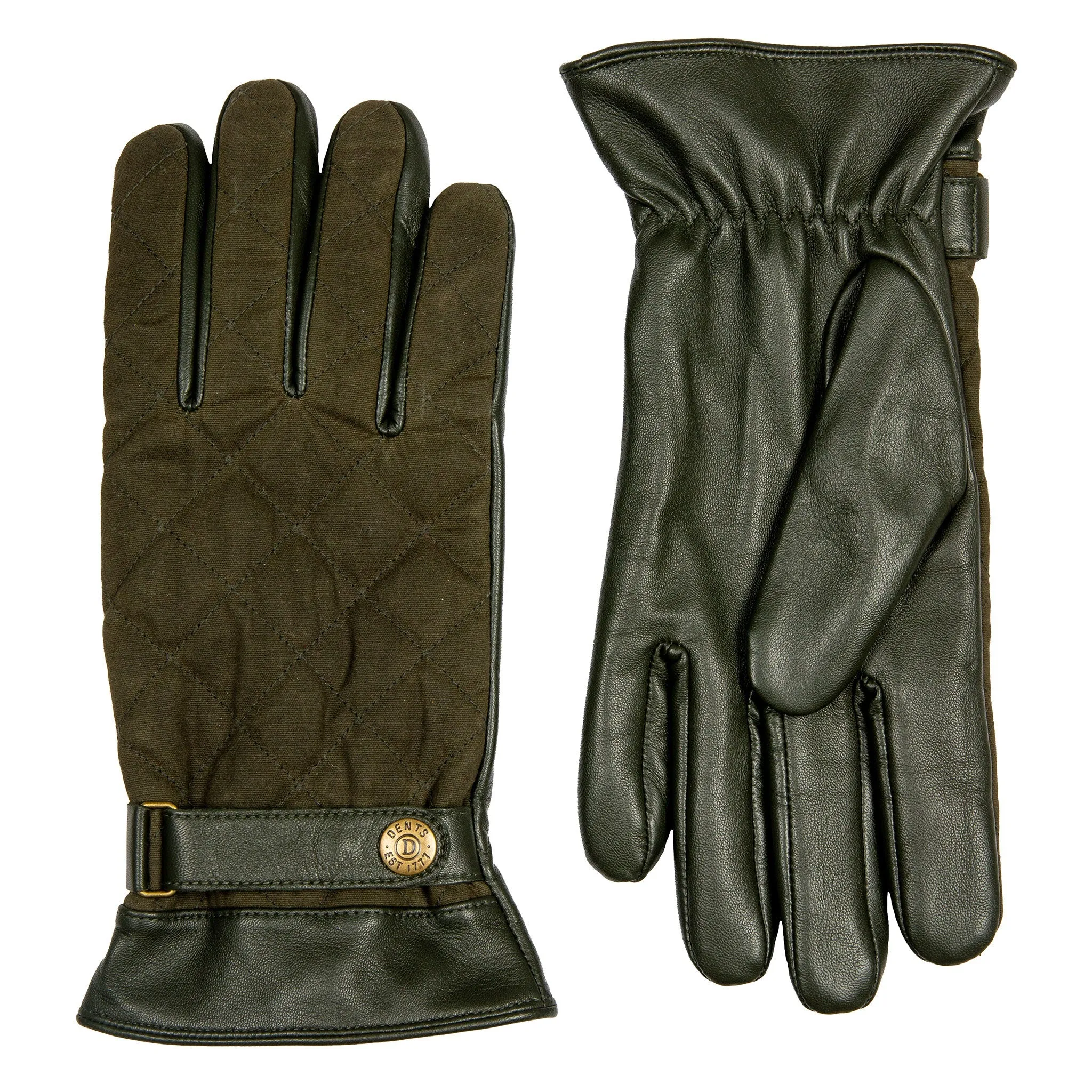 Men's Touchscreen Water-Resistant Lined Leather Gloves with Waxed Cotton Quilting