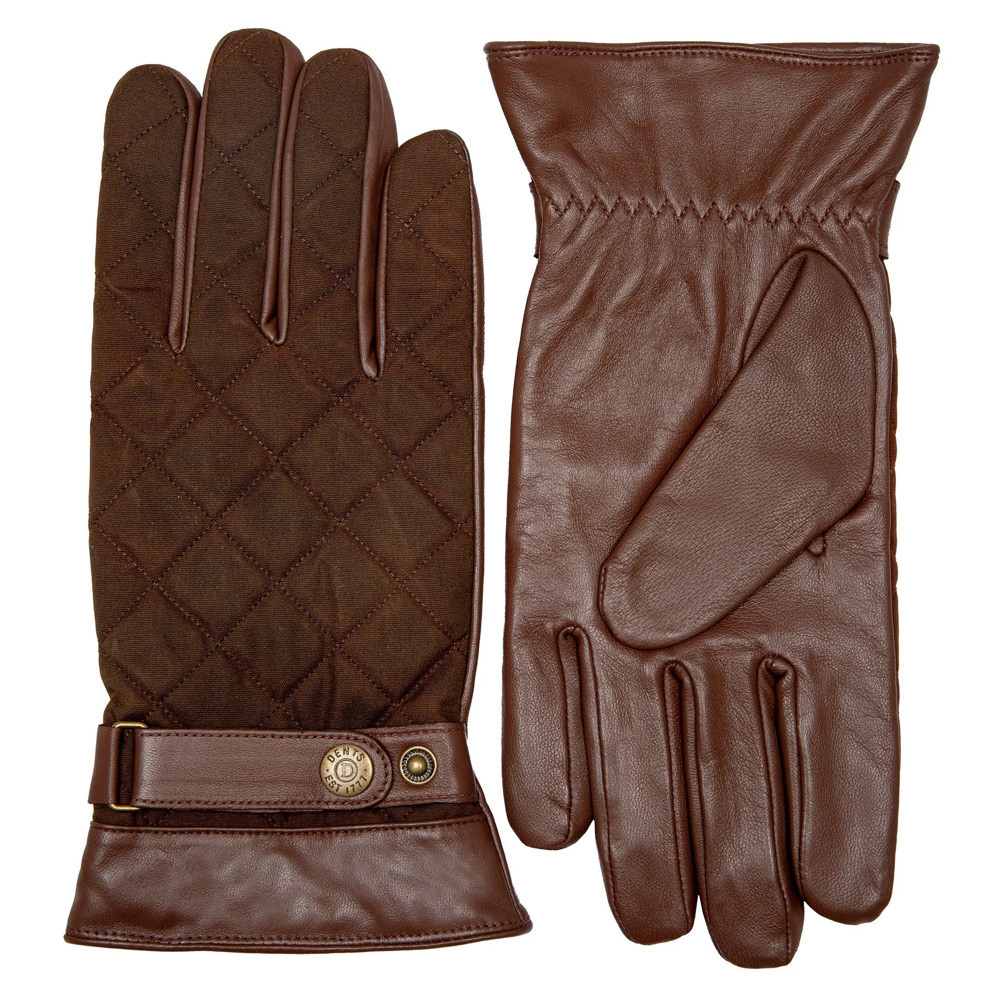 Men's Touchscreen Water-Resistant Lined Leather Gloves with Waxed Cotton Quilting