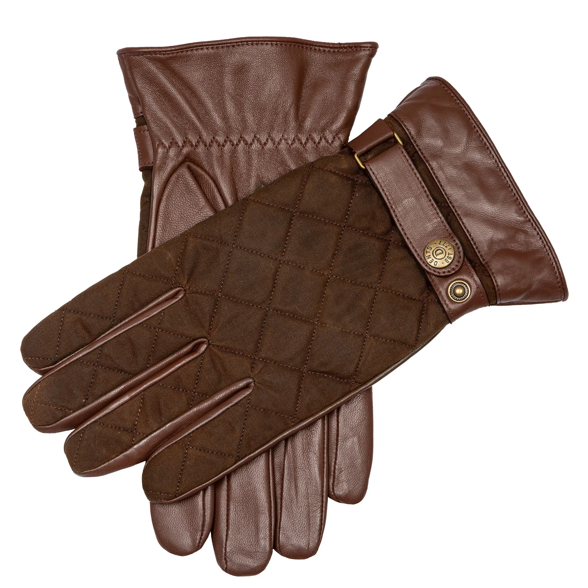 Men's Touchscreen Water-Resistant Lined Leather Gloves with Waxed Cotton Quilting