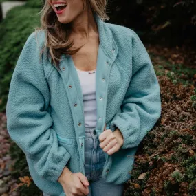 Mint Buttoned Wholesale Slouchy Fleece Jacket