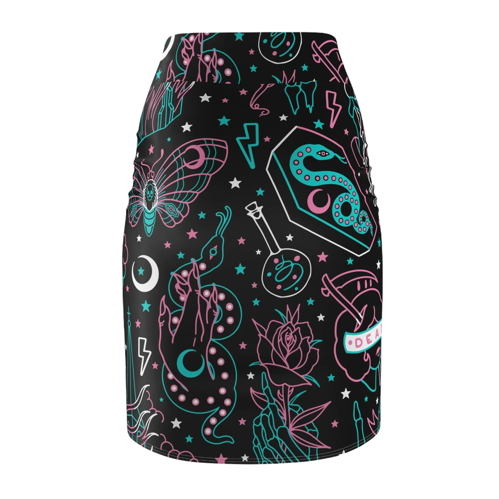 Neon Tattoo Flash Pencil Skirt