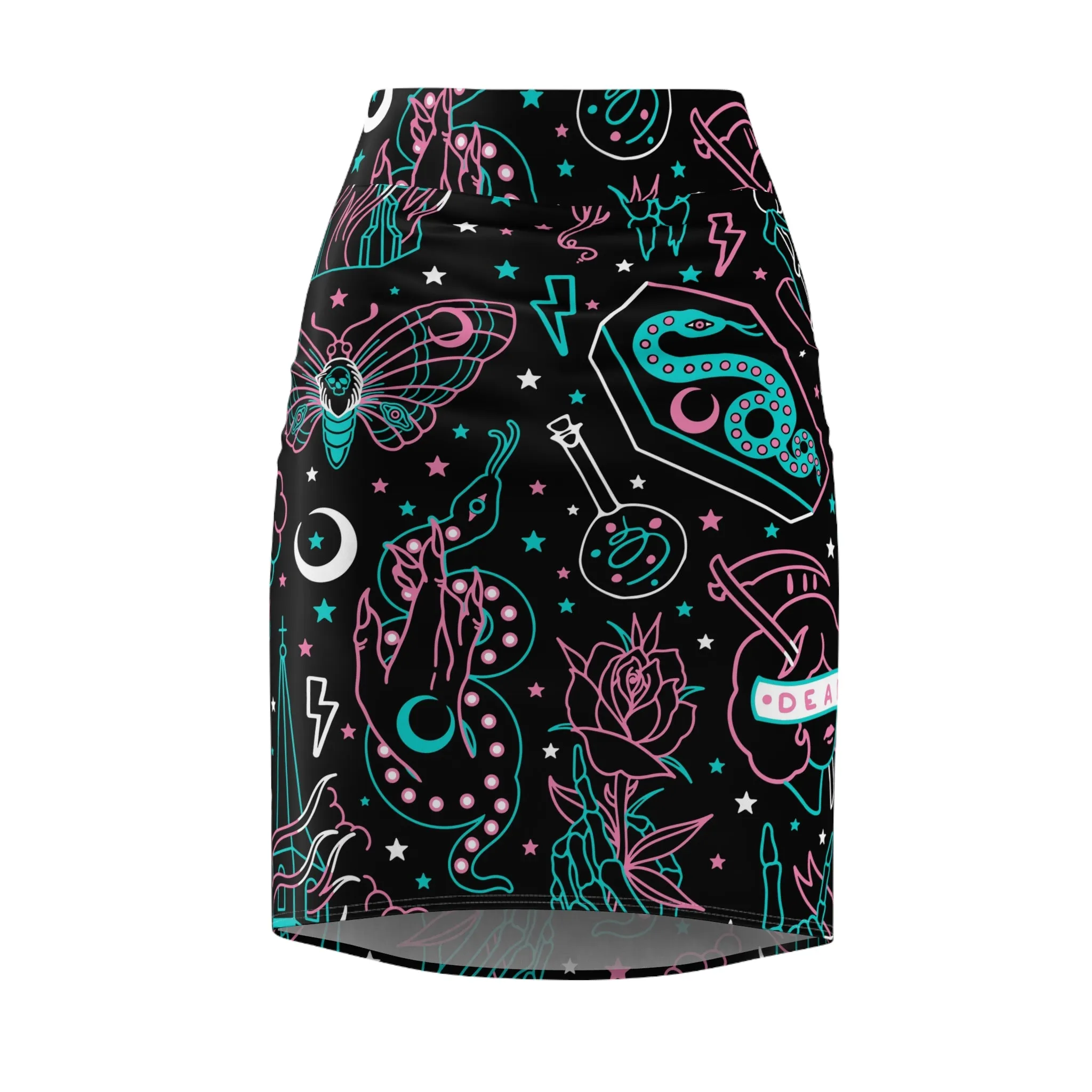 Neon Tattoo Flash Pencil Skirt