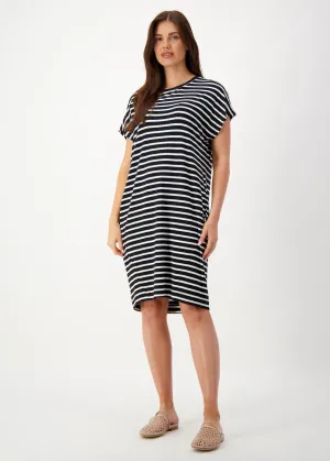 Nicks Bamboo Short Sleeve T-Shirt Dress - Black & White Stripe