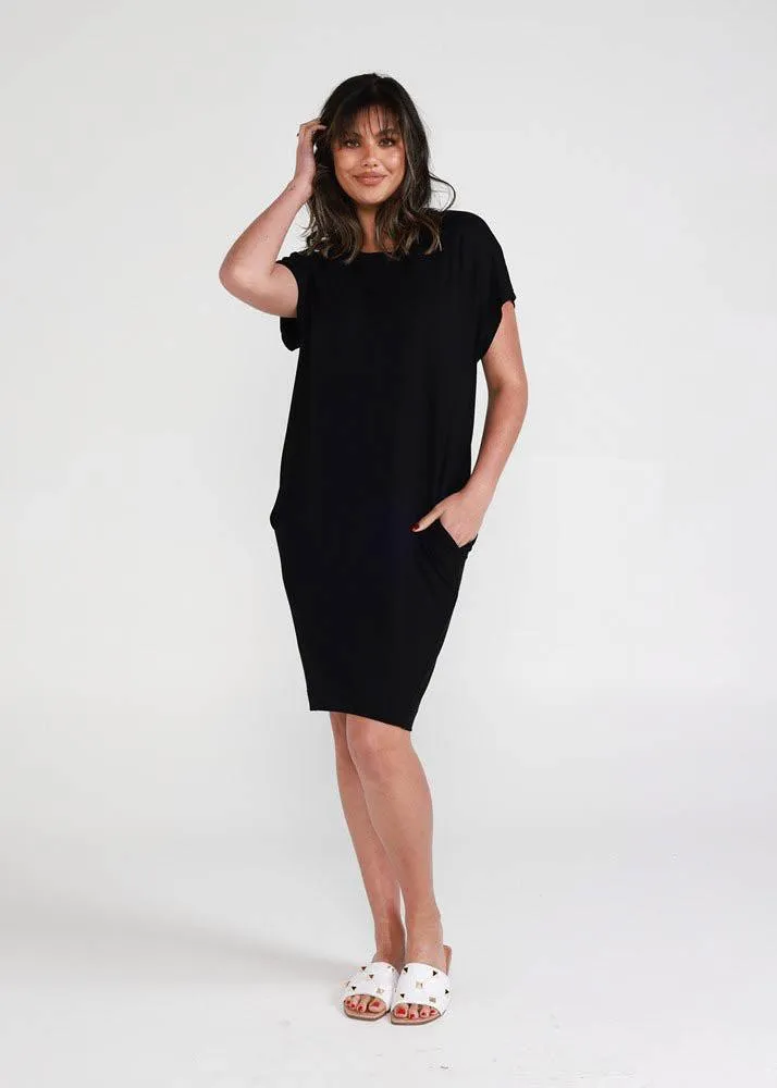 Nicks Bamboo Short Sleeve T-Shirt Dress - Black