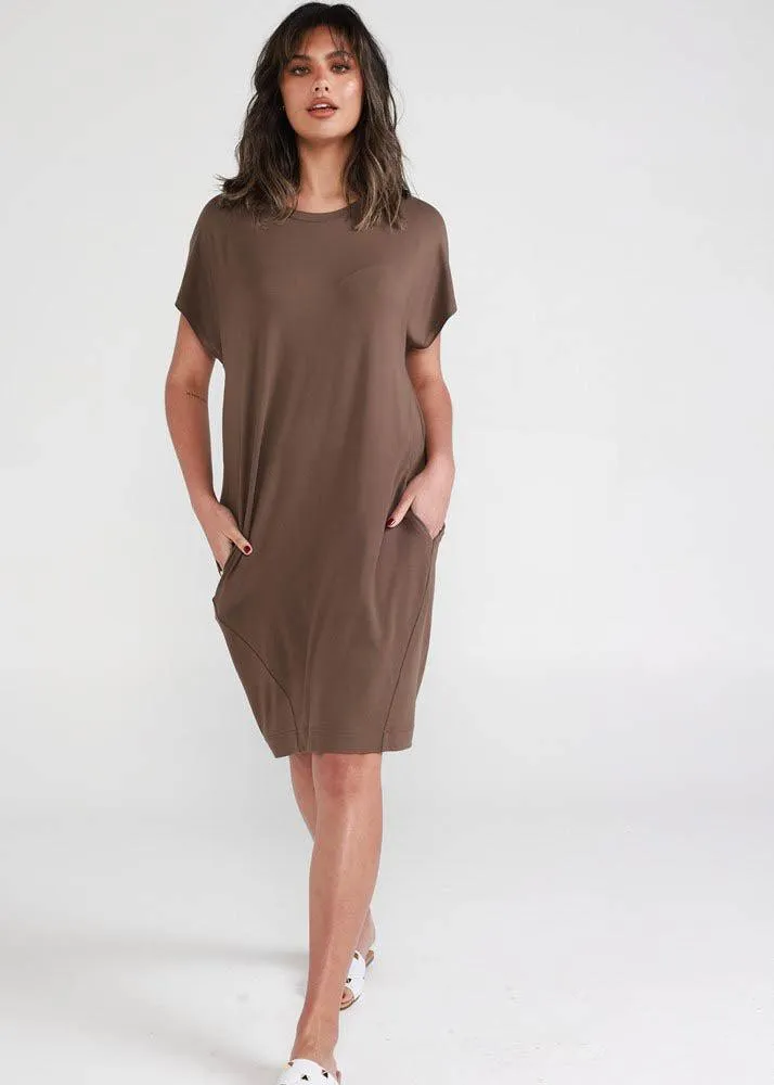 Nicks Bamboo Short Sleeve T-Shirt Dress - Chocolate