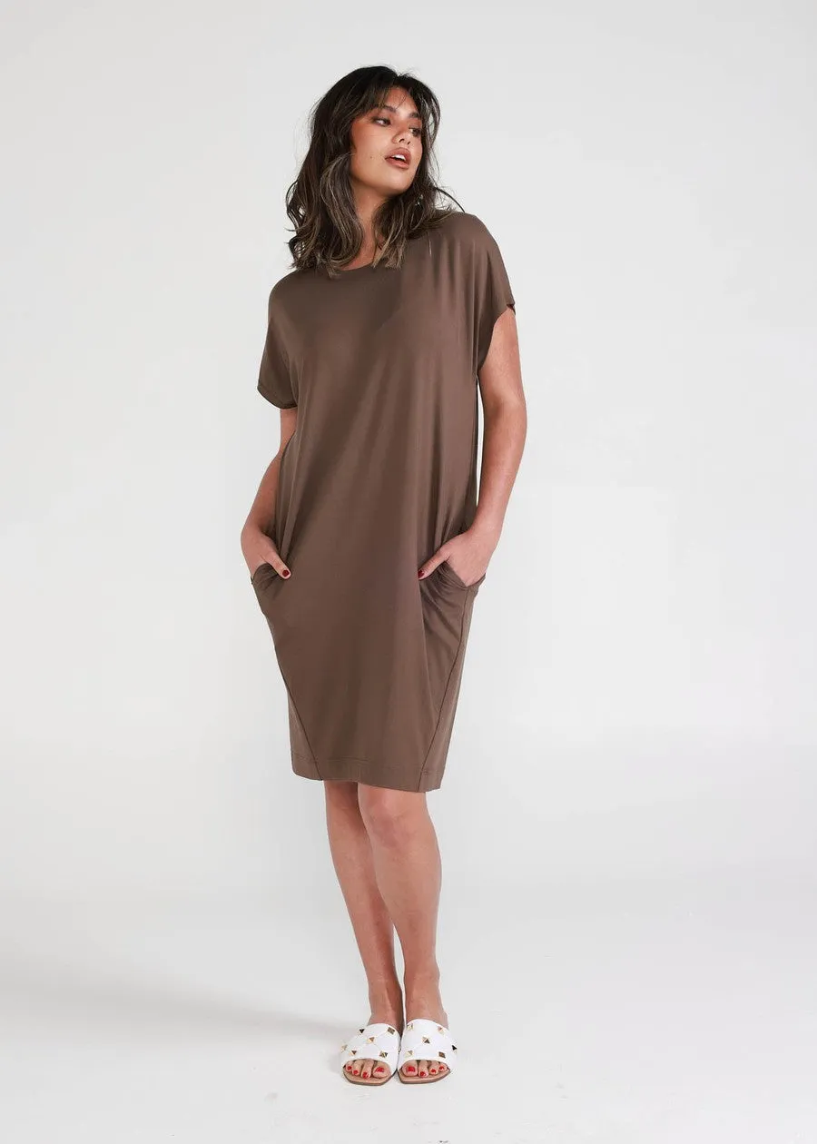 Nicks Bamboo Short Sleeve T-Shirt Dress - Chocolate