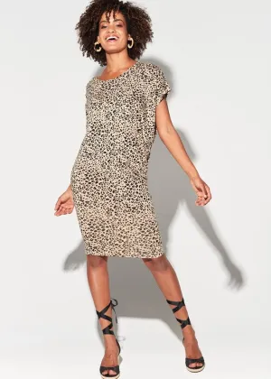 Nora Asymmetrical Bamboo T-Shirt Dress - Brown Leopard