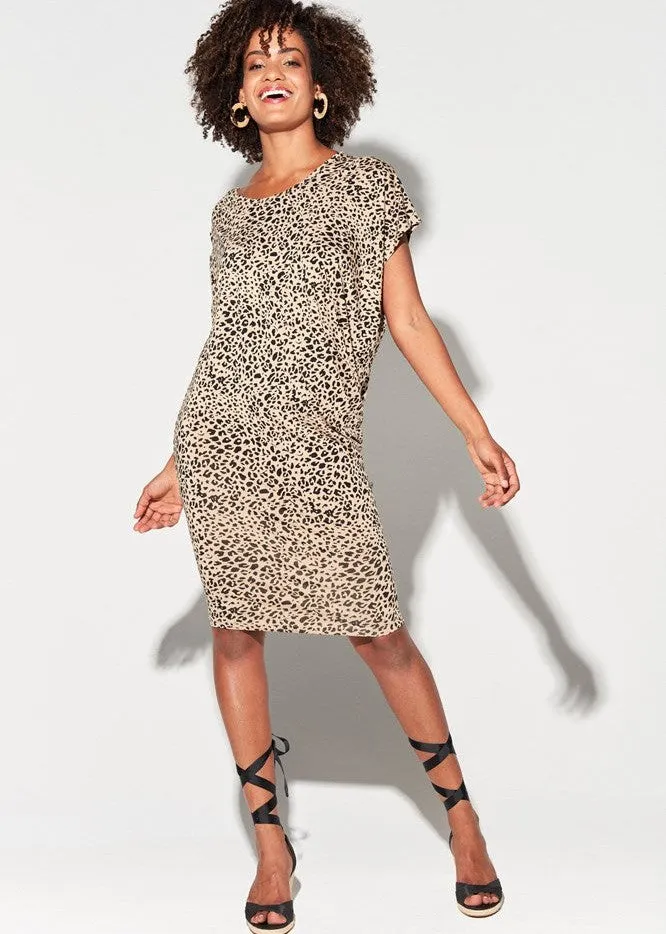 Nora Asymmetrical Bamboo T-Shirt Dress - Brown Leopard