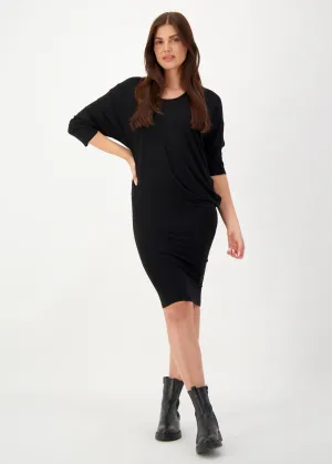 Nora Long Sleeve Bamboo T-Shirt Dress - Black