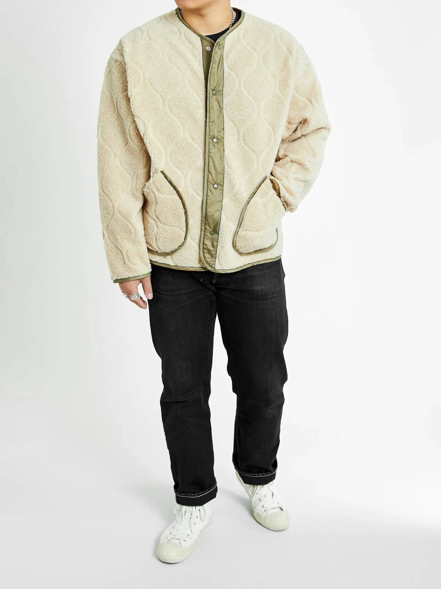 Nylon Rip Boa Jacket in Beige