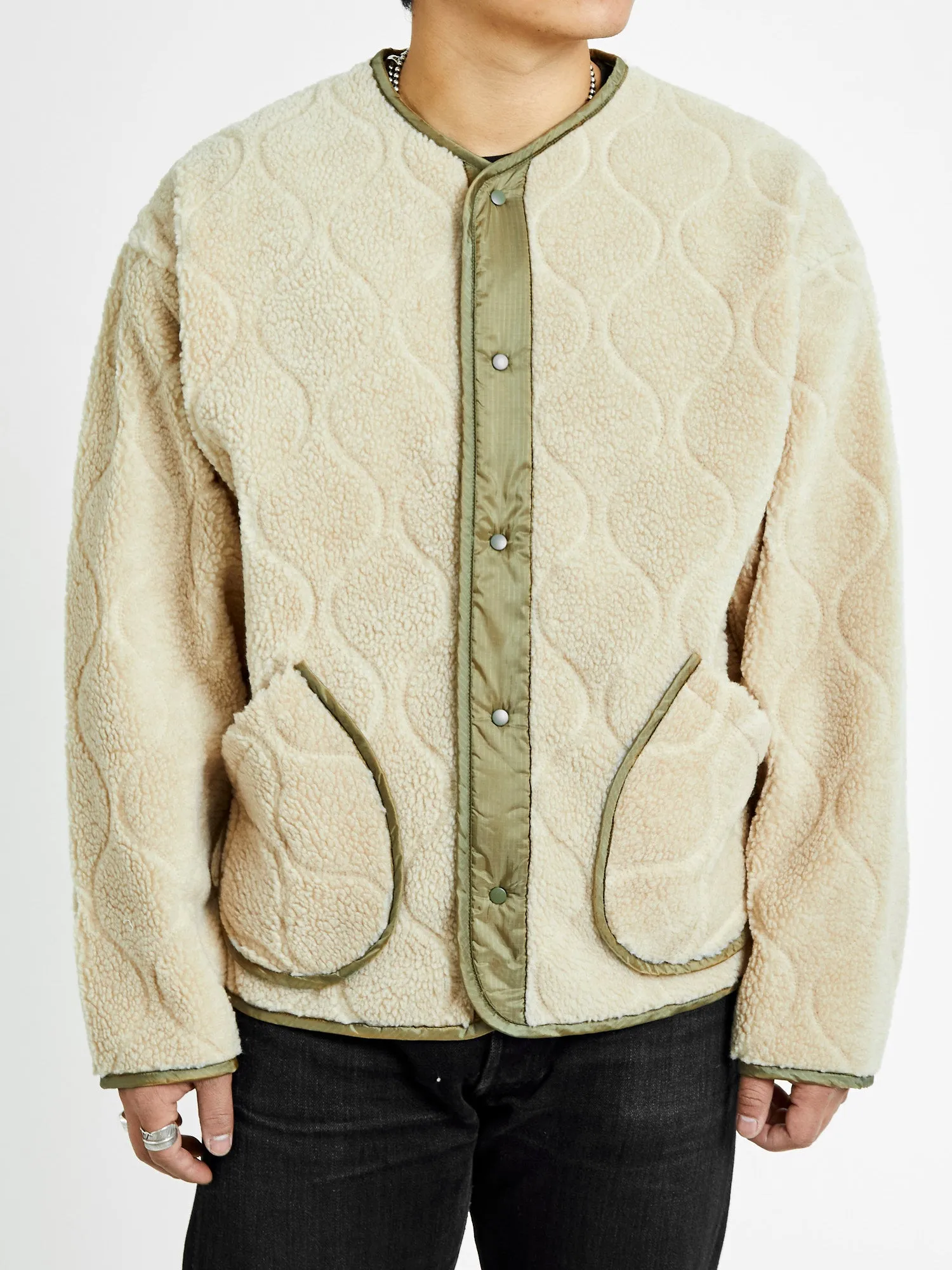 Nylon Rip Boa Jacket in Beige