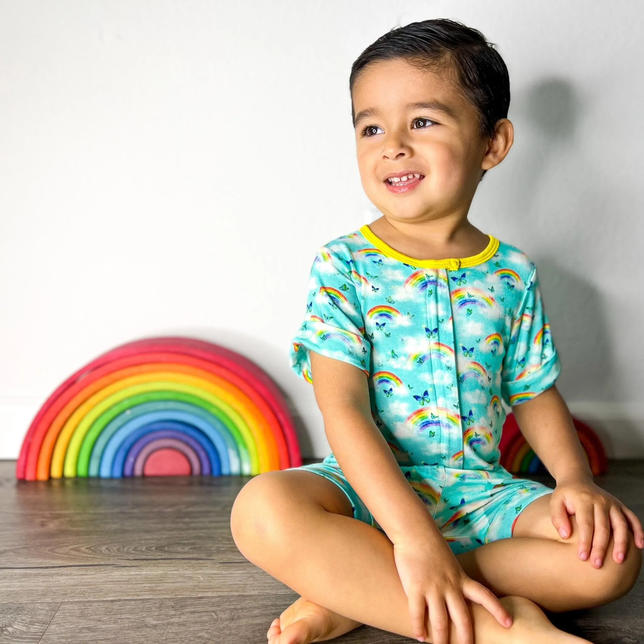 Over the Rainbow & Butterflies Short Two-Way Zippy Romper (0-3T)