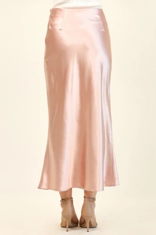 Pale Rose Glossy Satin Mermaid Midi Skirts