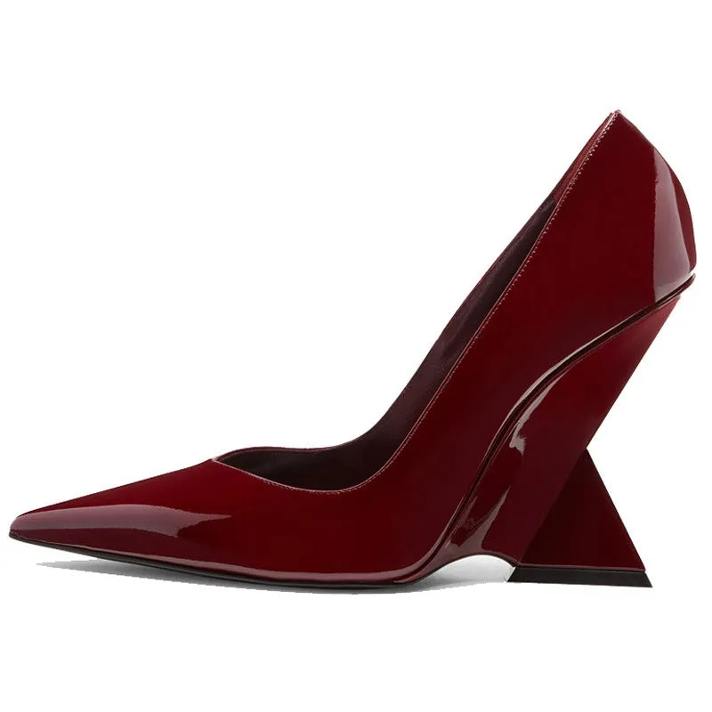 Patent Leather Pointed Toe Strange Heel Shoes