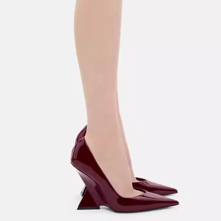 Patent Leather Pointed Toe Strange Heel Shoes