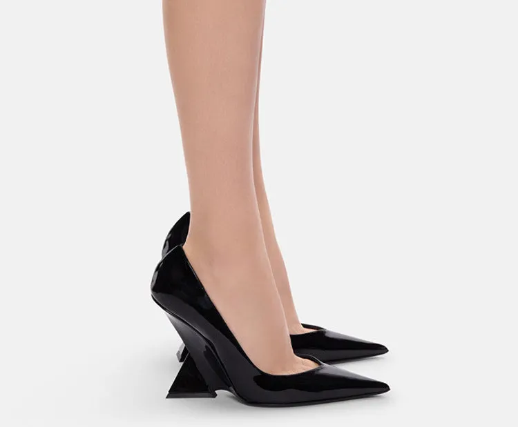 Patent Leather Pointed Toe Strange Heel Shoes