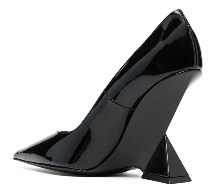 Patent Leather Pointed Toe Strange Heel Shoes