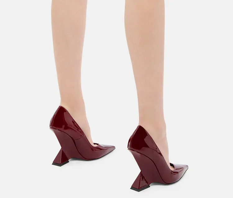 Patent Leather Pointed Toe Strange Heel Shoes