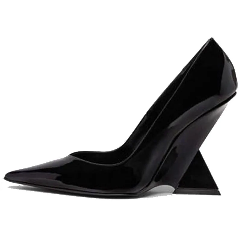 Patent Leather Pointed Toe Strange Heel Shoes