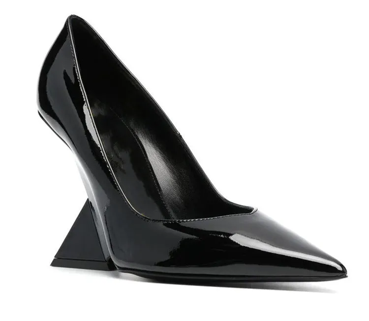 Patent Leather Pointed Toe Strange Heel Shoes