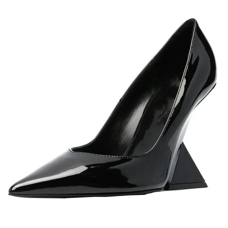 Patent Leather Pointed Toe Strange Heel Shoes