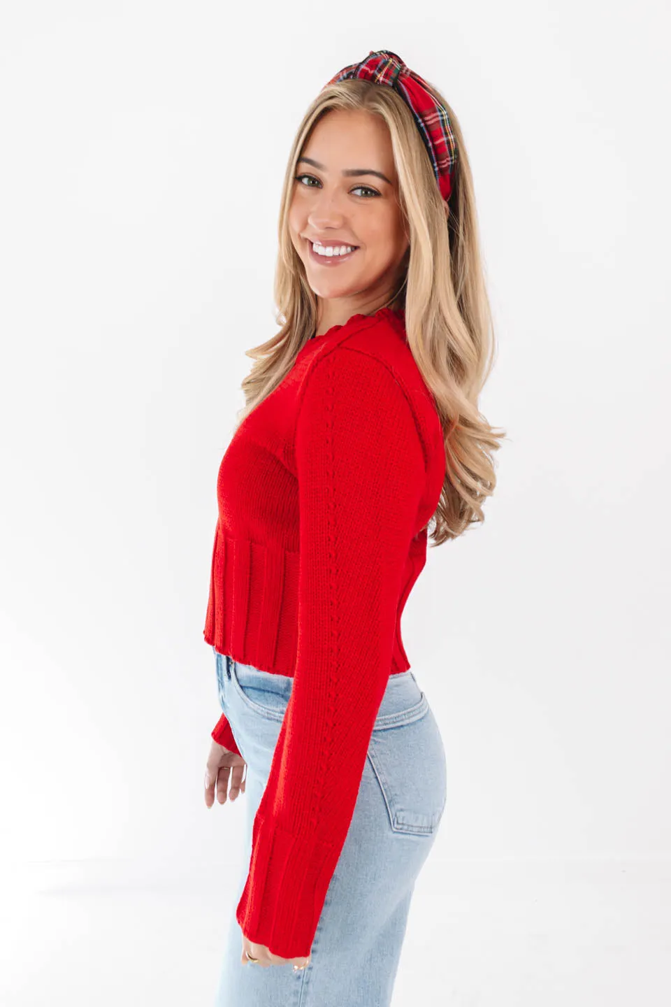 Peace And Joy Cropped Sweater - Red