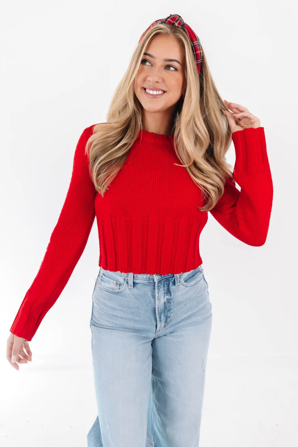 Peace And Joy Cropped Sweater - Red