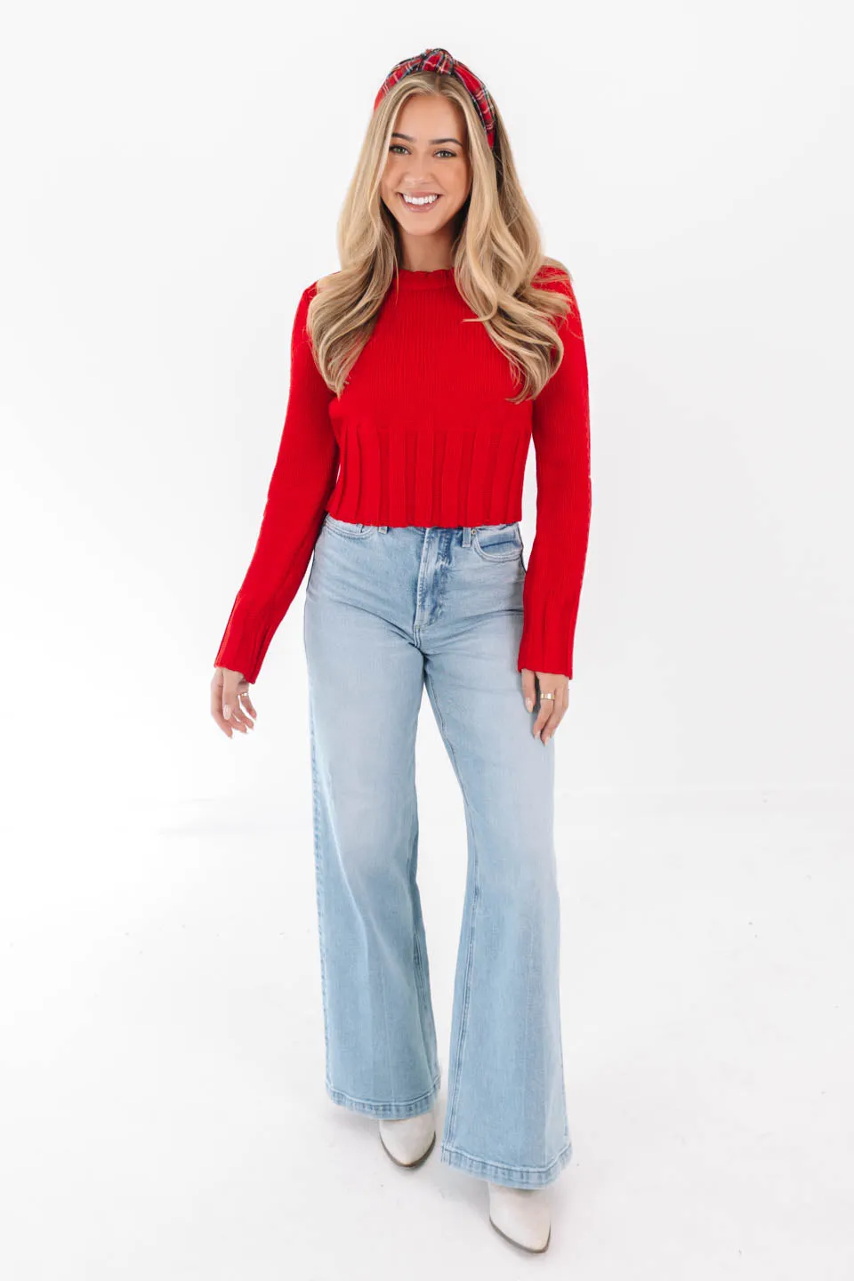 Peace And Joy Cropped Sweater - Red