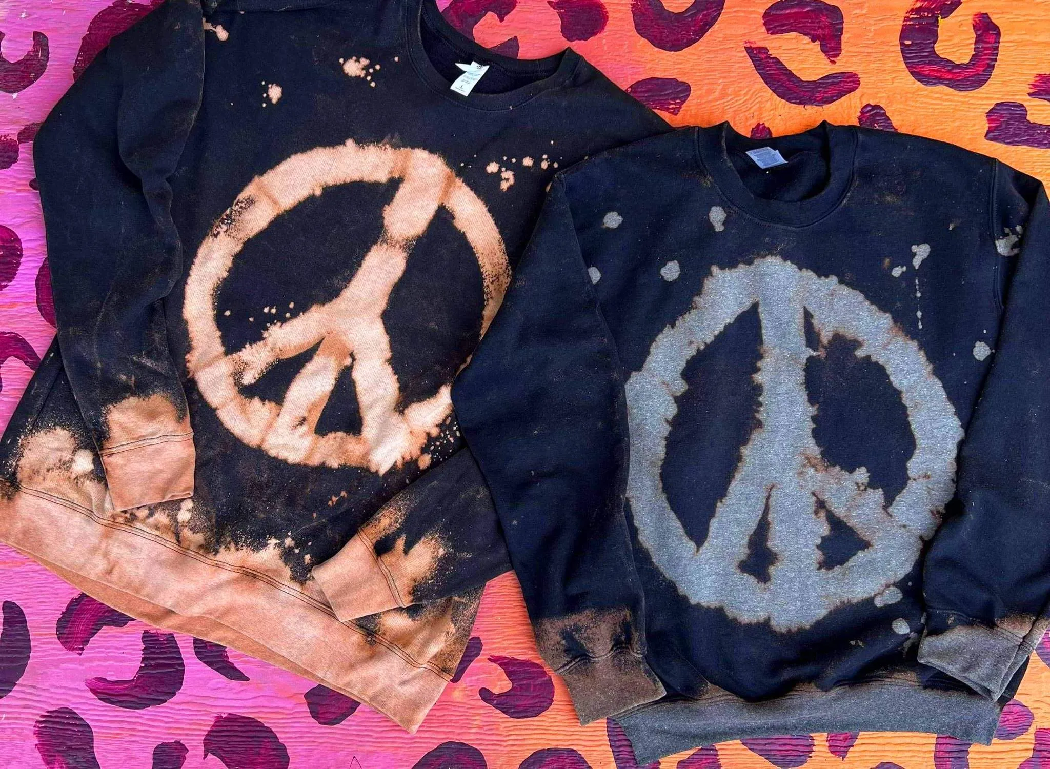 Peace Sign Black Bleached Sweatshirt