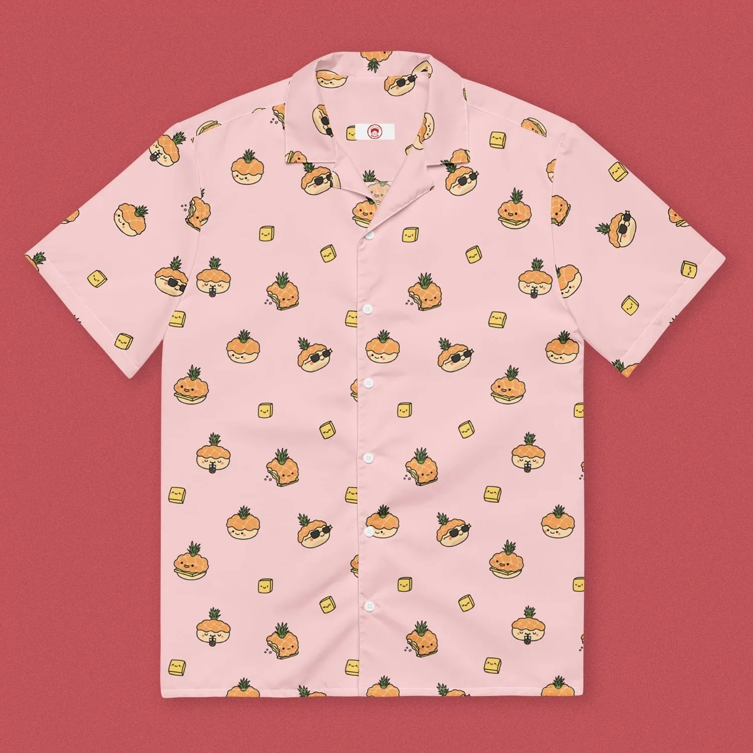 Pineapple Bun Short Sleeve Button Up Shirt (Oversized)